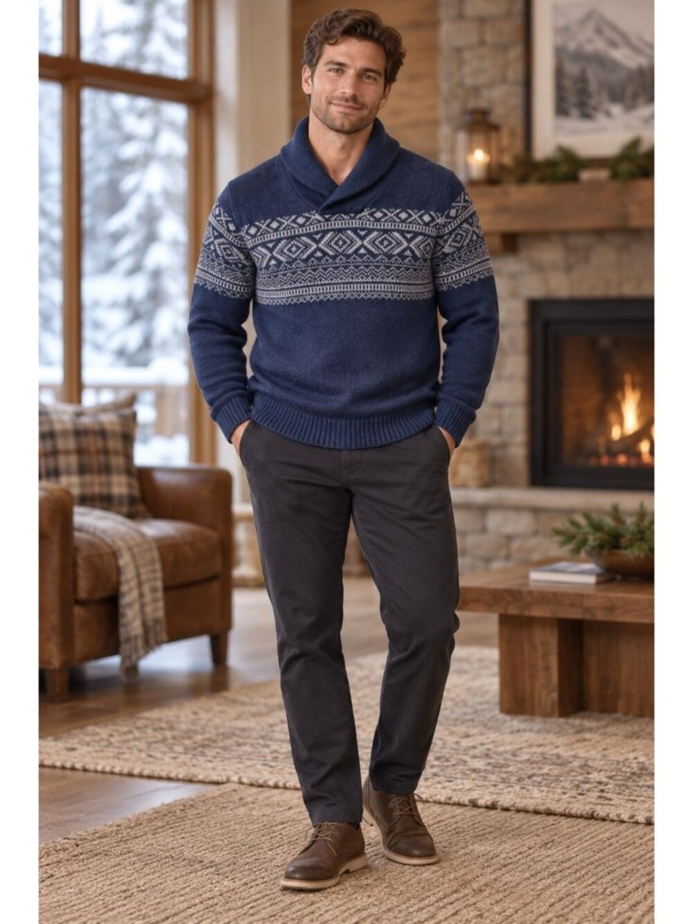 Banana Republic Factory navy blue knit paired gray Fair Isle pattern Size XL